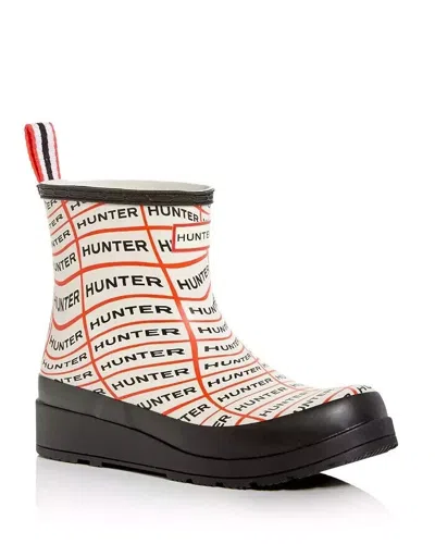 Hunter Original Play Short Women's Us 6 White Red Logo Print Rain Boots Zpo815 (white,6)
