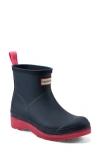 Hunter Original Play Waterproof Short Rain Boot In Catham Navy/bonnie Pink