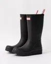 Hunter Womens Embossed Side Buckled Round Toe Mid-calf Rainboots Black In Black