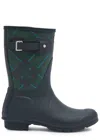 Hunter Original Short Checked Rubber Wellington Boots In Navy