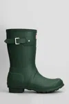 Hunter Original Short Low Heels Boots In Green