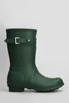 Hunter Original Short Low Heels Boots In Green