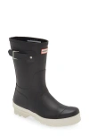 Hunter Original Short Waterproof Rain Boot In Black/white Willow