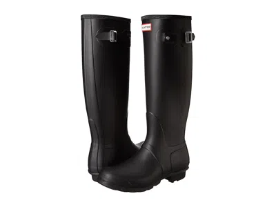 Hunter Womens Embossed Side Buckled Round Toe Mid-calf Rainboots Black