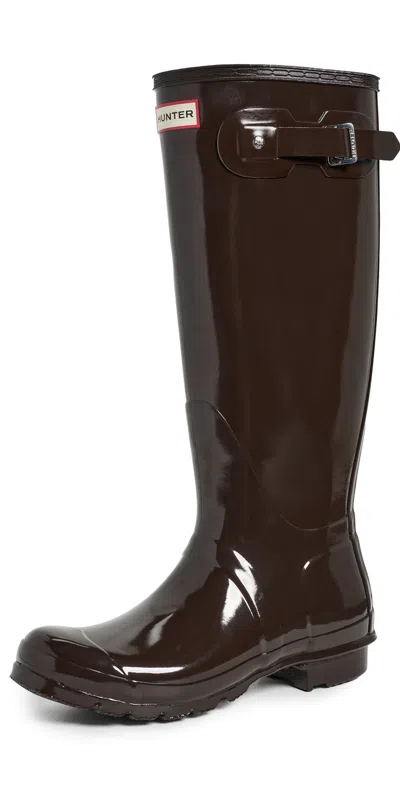 Hunter Original Tall Gloss Rain Boots Dark Brown