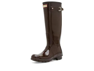 Hunter Original Tall Gloss Women's Rain Boots Dark Brown Gloss: 7 M, Rubber In Burgundy
