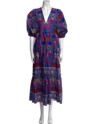 Pre-owned Hunter Paisley Print Long Dress In Blue