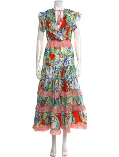 Pre-owned Hunter Paisley Print Long Dress In Orange