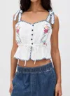 Hunter Paisley Top In Multi Embroidery In White