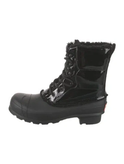 Pre-owned Hunter Patent Leather Combat Boots In Black
