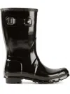 Hunter Original Short Gloss Wellington Black Ankle Boot In Black