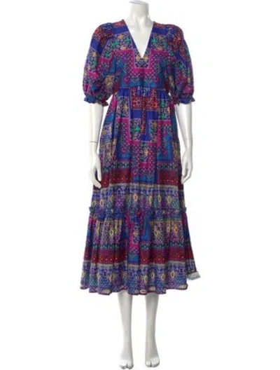 Pre-owned Hunter Patterned Midi Length Dress In Blue