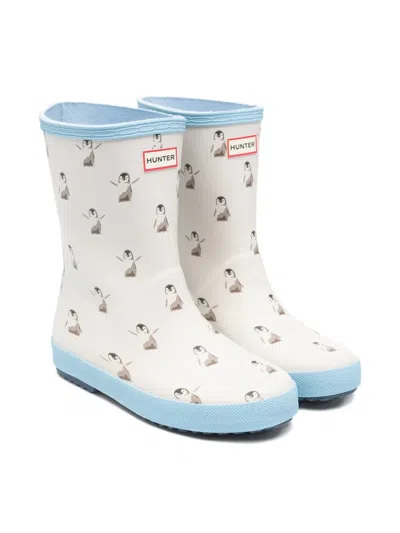 Hunter Penguin-print Boots In Neutral