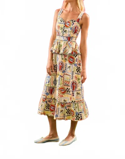 Hunter Peplum Printed Lacey Midi Dress In Coastal In Multi