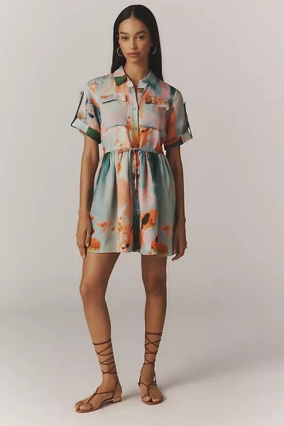 Hunter Peyton Linen Blend Drawstring Waist Mini Shirt Dress In Multi