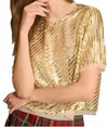 Hunter Pixie Cropped Boxy Fit Top In Gold Sequin In Gold