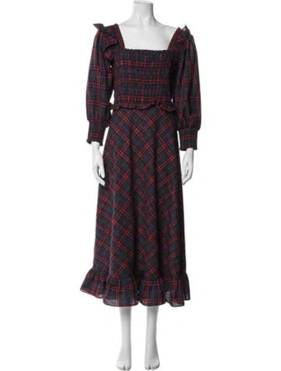 Pre-owned Hunter Plaid Print Long Dress In Blue/red