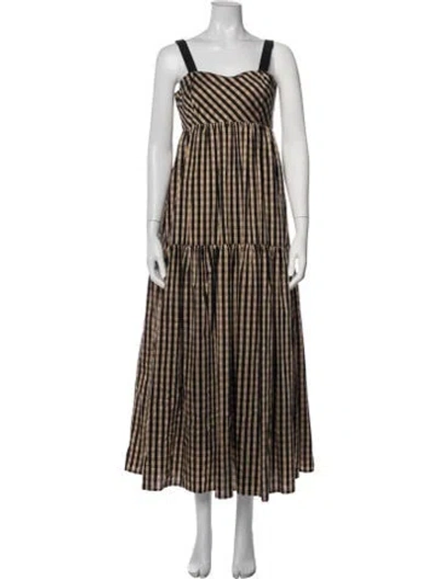 Pre-owned Hunter Plaid Print Long Dress In Neutrals