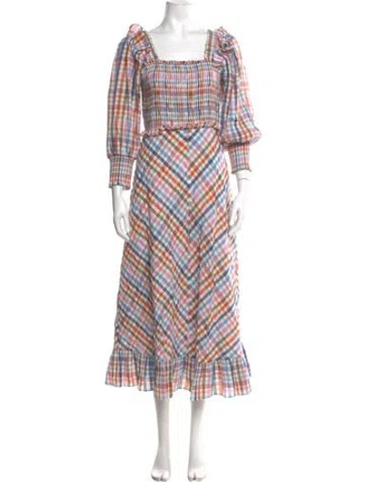 Pre-owned Hunter Plaid Print Long Dress In Pink