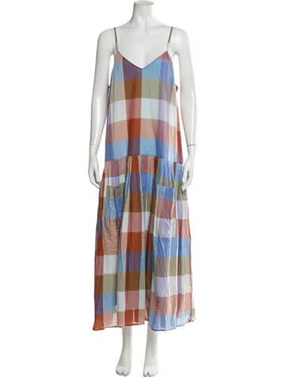 Pre-owned Hunter Plaid Print Long Dress W/ Tags In Blue