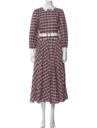 Pre-owned Hunter Plaid Print Long Dress W/ Tags In Red