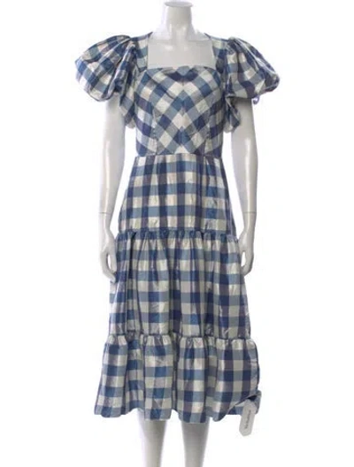 Pre-owned Hunter Plaid Print Midi Length Dress In Blue