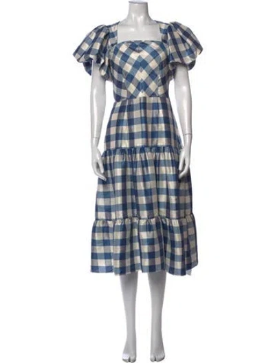 Pre-owned Hunter Plaid Print Midi Length Dress In Blue
