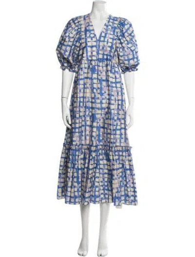Pre-owned Hunter Plaid Print Midi Length Dress In Blue