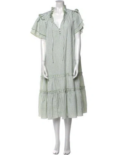 Pre-owned Hunter Plaid Print Midi Length Dress In Green
