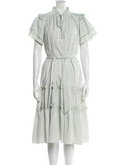 Pre-owned Hunter Plaid Print Midi Length Dress In Green