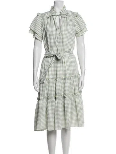 Pre-owned Hunter Plaid Print Midi Length Dress In Green