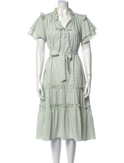 Pre-owned Hunter Plaid Print Midi Length Dress In Green