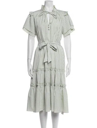 Pre-owned Hunter Plaid Print Midi Length Dress In Green