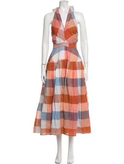 Pre-owned Hunter Plaid Print Midi Length Dress In Orange