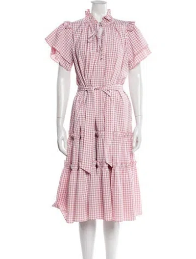 Pre-owned Hunter Plaid Print Midi Length Dress In Pink