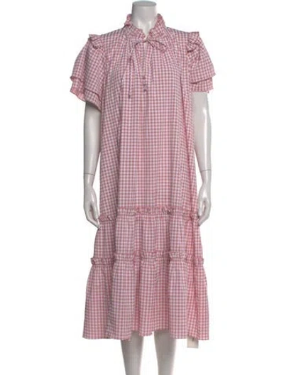 Pre-owned Hunter Plaid Print Midi Length Dress In Pink