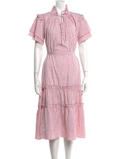 Pre-owned Hunter Plaid Print Midi Length Dress In Pink