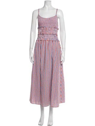 Pre-owned Hunter Plaid Print Midi Length Dress In Red