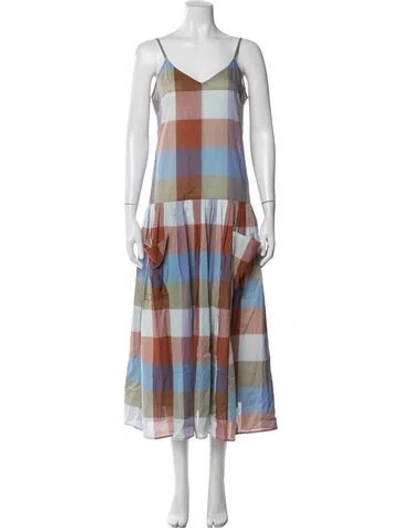 Pre-owned Hunter Plaid Print Midi Length Dress W/ Tags In Blue