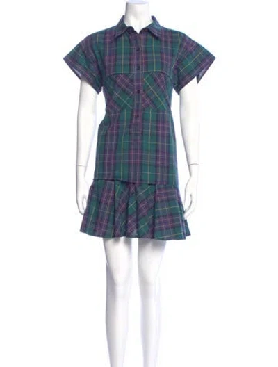 Pre-owned Hunter Plaid Print Mini Dress In Blue