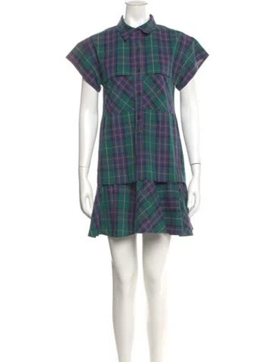Pre-owned Hunter Plaid Print Mini Dress In Blue