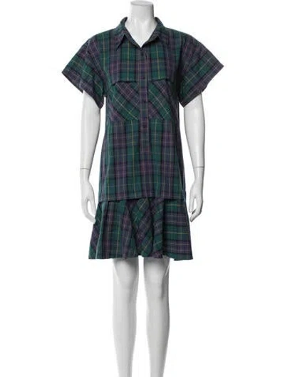 Pre-owned Hunter Plaid Print Mini Dress In Blue