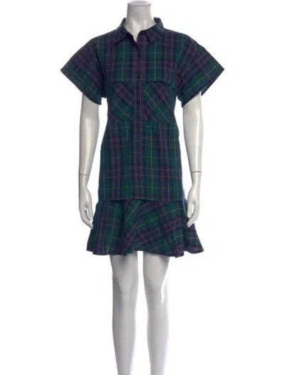 Pre-owned Hunter Plaid Print Mini Dress In Blue