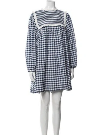 Pre-owned Hunter Plaid Print Mini Dress W/ Tags In Blue/white