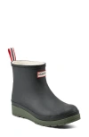 Hunter Play Short Faux Shearling Lined Waterproof Rain Boot In Black/rowan Green