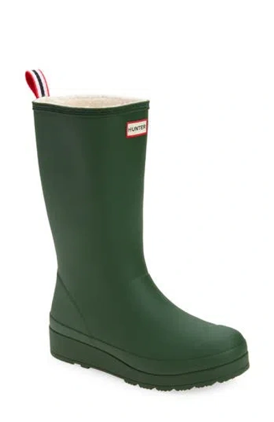 Hunter Play Short Faux Shearling Lined Waterproof Rain Boot In Green