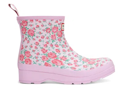Pre-owned Hunter Play Short Rain Boots Loveshackfancy Pink Floral Print (women's) Sneakers In Rose Heart