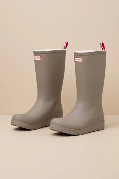 Hunter Play Tall Medium Natural Shearling Mid-calf Rain Boots In Grey