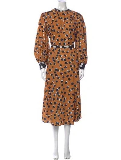 Pre-owned Hunter Polka Dot Print Midi Length Dress In Orange