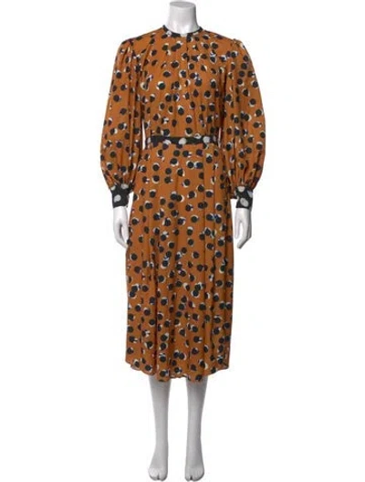 Pre-owned Hunter Polka Dot Print Midi Length Dress In Orange